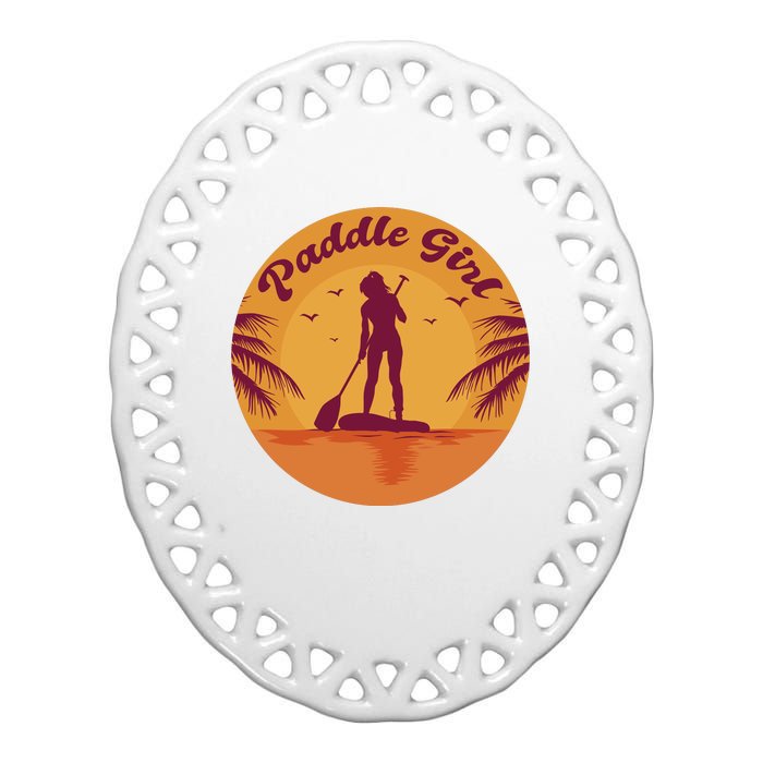 Paddle Girl Sunset Sport Ceramic Oval Ornament