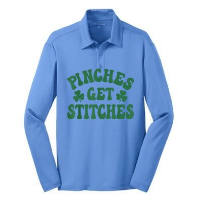 Pinches Get Stitches Shamrock Funny St. Patrick's Day Silk Touch Performance Long Sleeve Polo