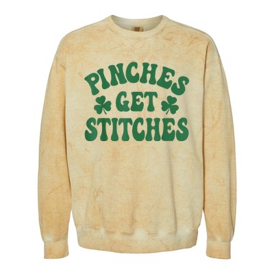 Pinches Get Stitches Shamrock Funny St. Patrick's Day Colorblast Crewneck Sweatshirt