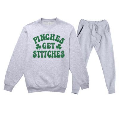 Pinches Get Stitches Shamrock Funny St. Patrick's Day Premium Crewneck Sweatsuit Set