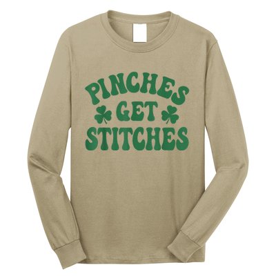 Pinches Get Stitches Shamrock Funny St. Patrick's Day Long Sleeve Shirt