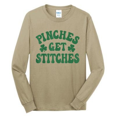 Pinches Get Stitches Shamrock Funny St. Patrick's Day Tall Long Sleeve T-Shirt