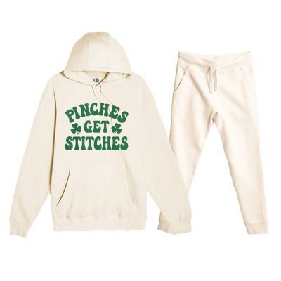 Pinches Get Stitches Shamrock Funny St. Patrick's Day Premium Hooded Sweatsuit Set