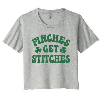 Pinches Get Stitches Shamrock Funny St. Patrick's Day Women's Crop Top Tee