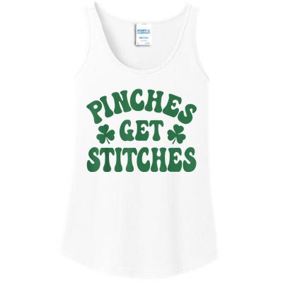 Pinches Get Stitches Shamrock Funny St. Patrick's Day Ladies Essential Tank