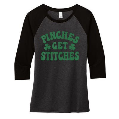 Pinches Get Stitches Shamrock Funny St. Patrick's Day Women's Tri-Blend 3/4-Sleeve Raglan Shirt