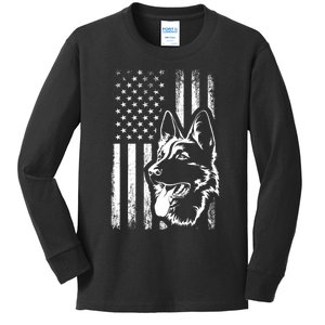 Patriotic German Shepherd AMERICAN FLAG Dog Lover Gift TShirt Kids Long Sleeve Shirt