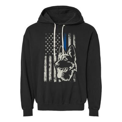 Patriotic German Shepherd K9 Unit Thin Blue Line Police Gift Garment-Dyed Fleece Hoodie