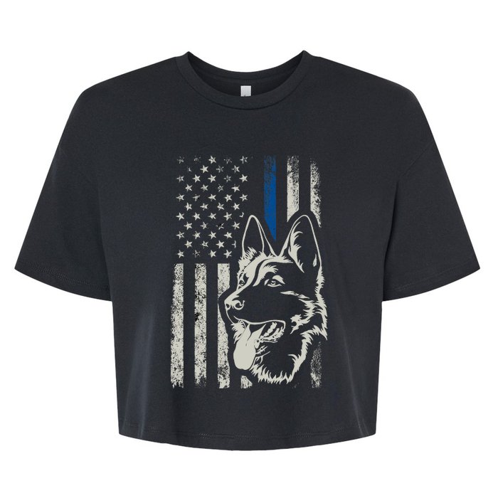 Patriotic German Shepherd K9 Unit Thin Blue Line Police Gift Bella+Canvas Jersey Crop Tee