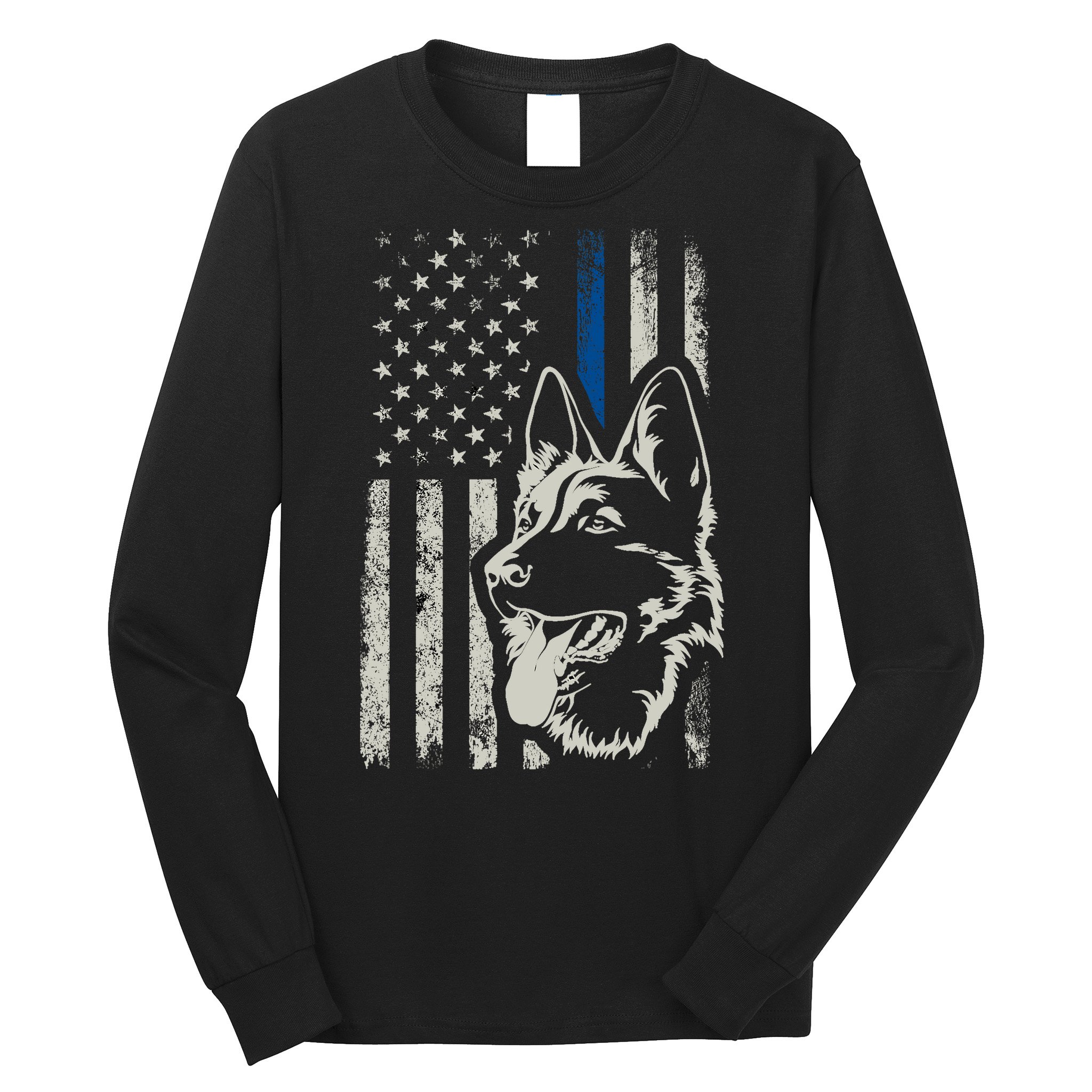Patriotic German Shepherd K9 Unit Thin Blue Line Police Gift Long Sleeve Shirt