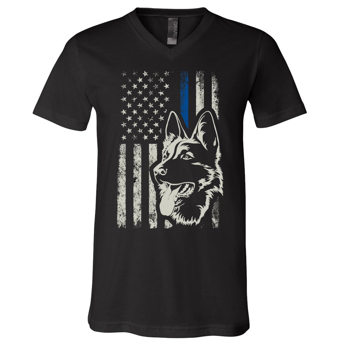 Patriotic German Shepherd K9 Unit Thin Blue Line Police Gift V-Neck T-Shirt
