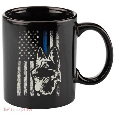 Patriotic German Shepherd K9 Unit Thin Blue Line Police Gift 11oz C Handle Ceramic Mug