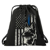 Patriotic German Shepherd K9 Unit Thin Blue Line Police Gift Drawstring Bag