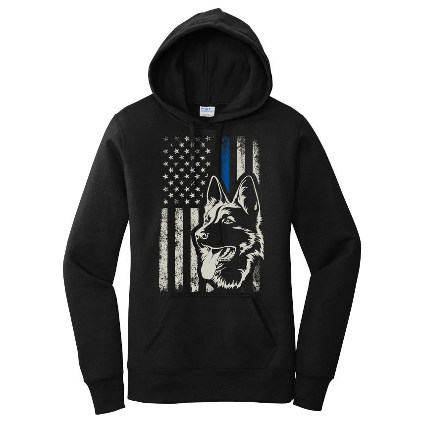 Patriotic German Shepherd K9 Unit Thin Blue Line Police Gift Women's Pullover Hoodie