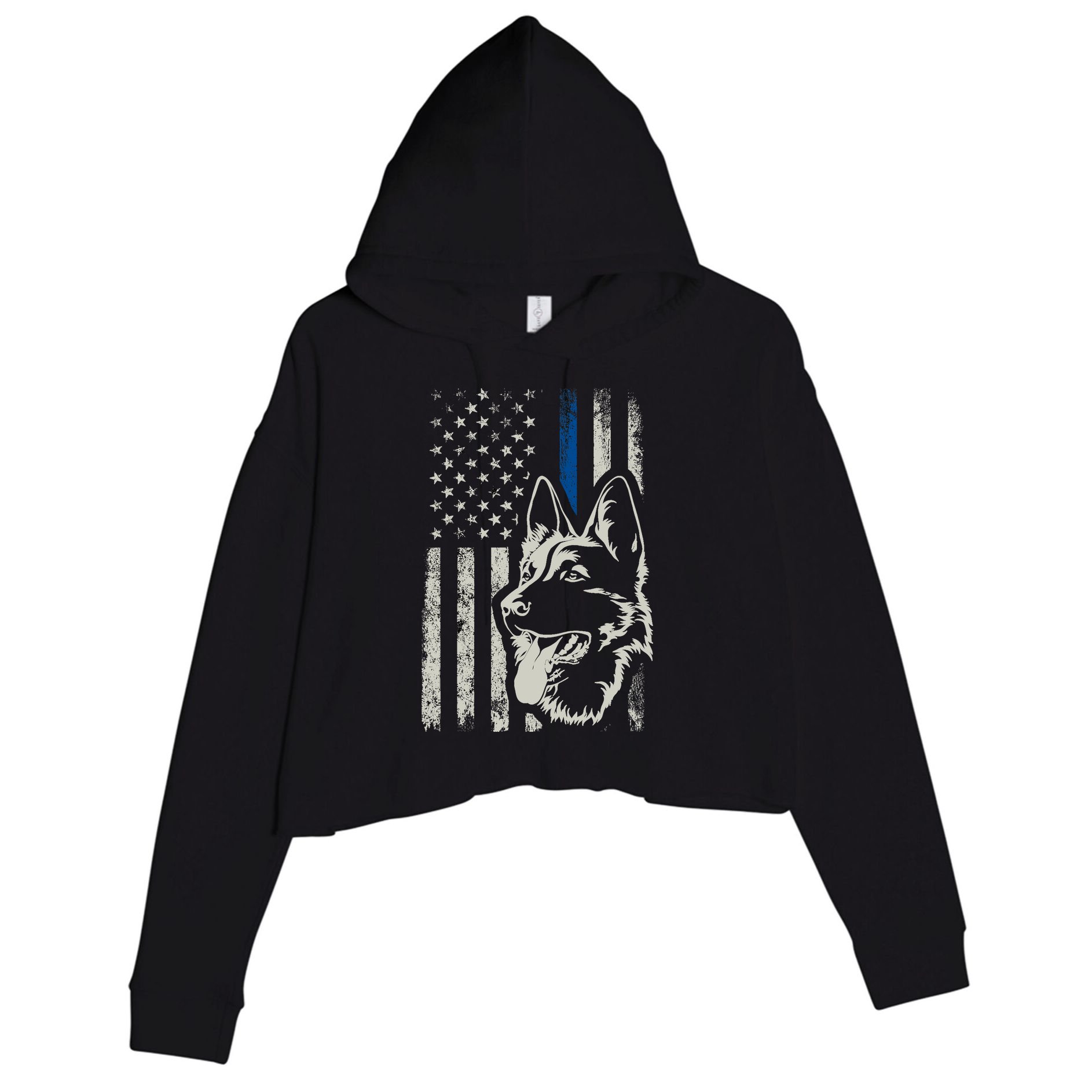 Patriotic German Shepherd K9 Unit Thin Blue Line Police Gift Crop Fleece Hoodie