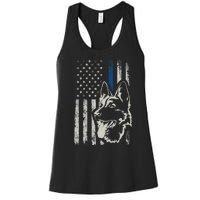 Patriotic German Shepherd K9 Unit Thin Blue Line Police Gift Women's Racerback Tank