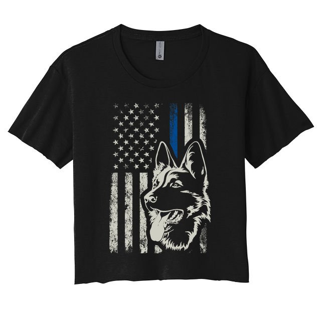 Patriotic German Shepherd K9 Unit Thin Blue Line Police Gift Crop Top