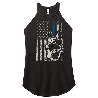 Patriotic German Shepherd K9 Unit Thin Blue Line Police Gift Women’s Perfect Tri Rocker Tank