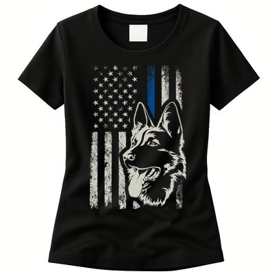 Patriotic German Shepherd K9 Unit Thin Blue Line Police Gift Womens T-Shirt