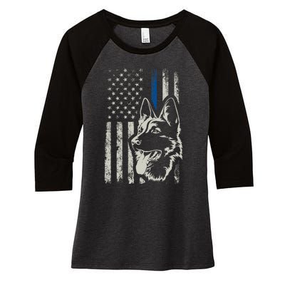 Patriotic German Shepherd K9 Unit Thin Blue Line Police Gift Women's Tri-Blend 3/4-Sleeve Raglan Shirt