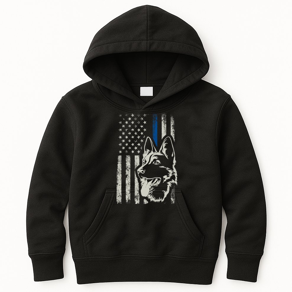 Patriotic German Shepherd K9 Unit Thin Blue Line Police Gift Kids Hoodie