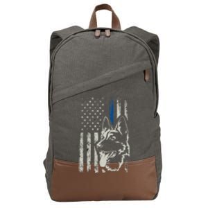 Patriotic German Shepherd K9 Unit Thin Blue Line Police Gift Cotton Canvas Backpack