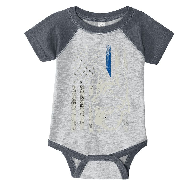 Patriotic German Shepherd K9 Unit Thin Blue Line Police Gift Infant Baby Jersey Bodysuit