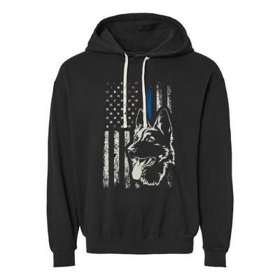 Patriotic German Shepherd K9 Unit Thin Blue Line Police Gift Garment-Dyed Fleece Hoodie