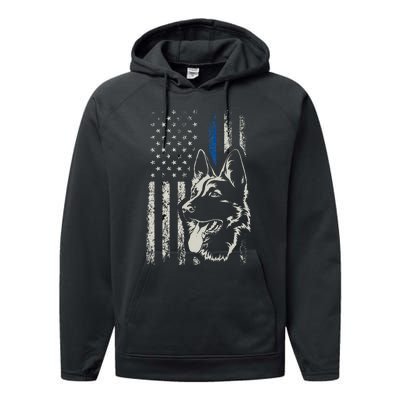 Patriotic German Shepherd K9 Unit Thin Blue Line Police Gift Performance Fleece Hoodie