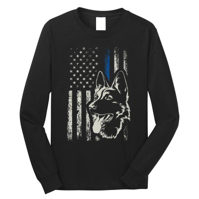 Patriotic German Shepherd K9 Unit Thin Blue Line Police Gift Long Sleeve Shirt