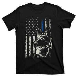 Patriotic German Shepherd K9 Unit Thin Blue Line Police Gift T-Shirt