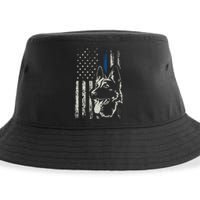 Patriotic German Shepherd K9 Unit Thin Blue Line Police Gift Sustainable Bucket Hat