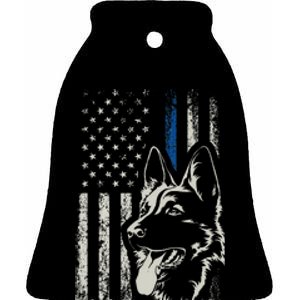 Patriotic German Shepherd K9 Unit Thin Blue Line Police Gift Ceramic Bell Ornament