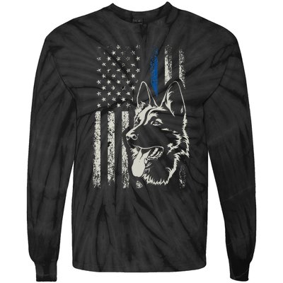 Patriotic German Shepherd K9 Unit Thin Blue Line Police Gift Tie-Dye Long Sleeve Shirt