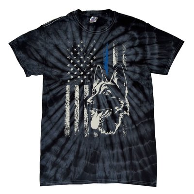 Patriotic German Shepherd K9 Unit Thin Blue Line Police Gift Tie-Dye T-Shirt