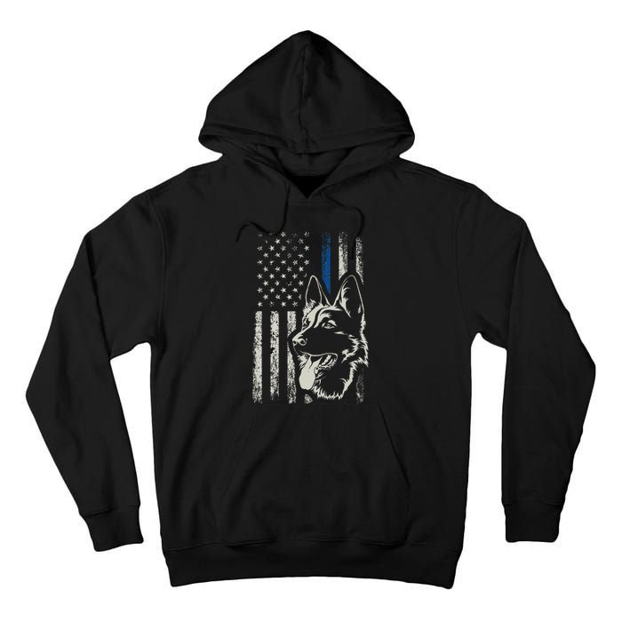 Patriotic German Shepherd K9 Unit Thin Blue Line Police Gift Tall Hoodie