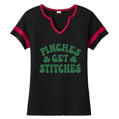 Pinches Get Stitches Lucky Day Patrick's Day Gift Ladies Halftime Notch Neck Tee