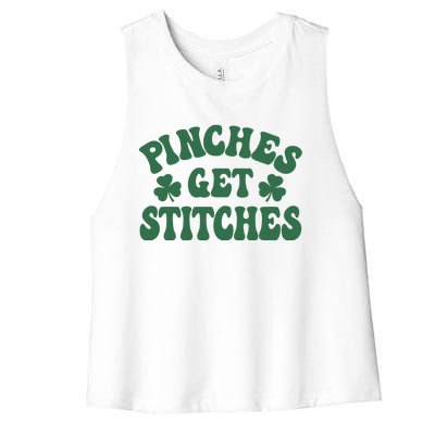 Pinches Get Stitches Lucky Day Patrick's Day Gift Women's Racerback Cropped Tank