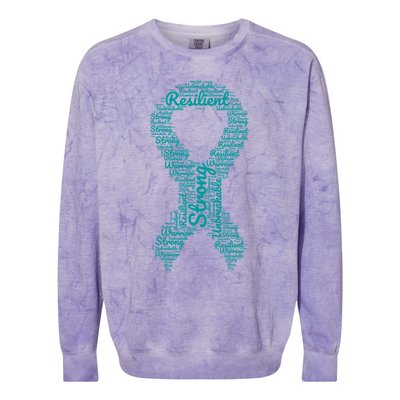 Postgreat Gifttraumatic Stress Disorder Awareness Month Teal Ribbon Funny Gift Colorblast Crewneck Sweatshirt