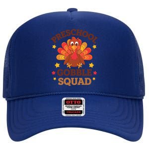 Preschool Gobble Squad Cute Turkey Thanksgiving Teacher Gift High Crown Mesh Back Trucker Hat