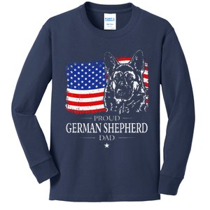 Proud German Shepherd Dad American Flag Patriotic Dog Gift Kids Long Sleeve Shirt