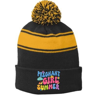 Pregnant Girl Summer Stripe Pom Pom Beanie