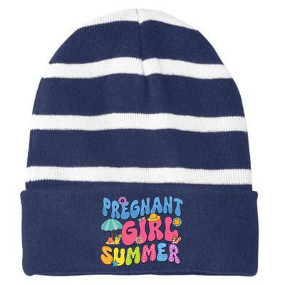 Pregnant Girl Summer Striped Beanie with Solid Band