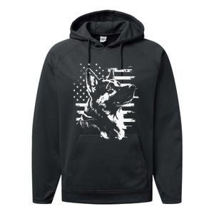 Patriotic German Shepherd AMERICAN FLAG 4th Of July Gifts Performance Fleece Hoodie