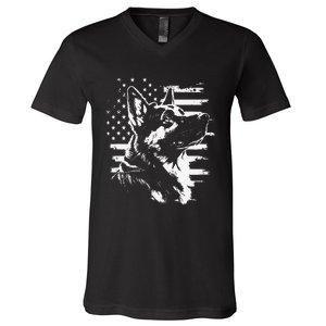 Patriotic German Shepherd AMERICAN FLAG 4th Of July Gifts V-Neck T-Shirt