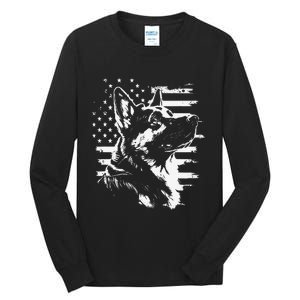 Patriotic German Shepherd AMERICAN FLAG 4th Of July Gifts Tall Long Sleeve T-Shirt