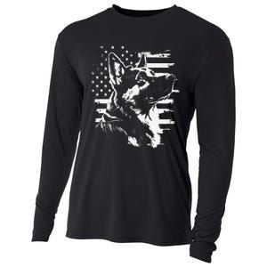 Patriotic German Shepherd AMERICAN FLAG 4th Of July Gifts Cooling Performance Long Sleeve Crew