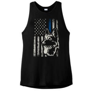 Patriotic German Shepherd K9 Unit Thin Blue Line Police Gift Ladies PosiCharge Tri-Blend Wicking Tank