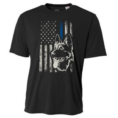 Patriotic German Shepherd K9 Unit Thin Blue Line Police Gift Cooling Performance Crew T-Shirt