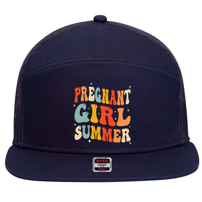 Pregnant Girl Summer Baby Announcement Pregnancy Reveal 7 Panel Mesh Trucker Snapback Hat